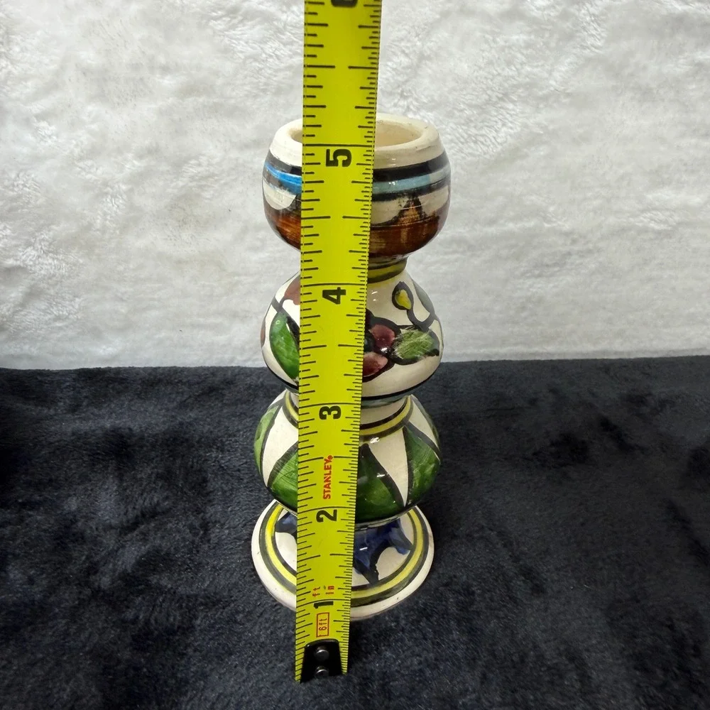 2 Hand Painted Turkish Iznik Style Ceramic Bud Vases Set Floral Red Blue‎ Yellow